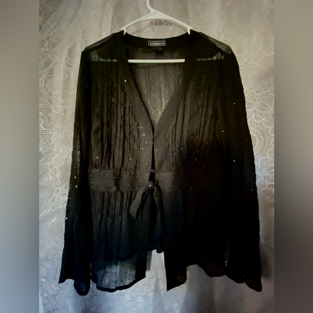 Elementz Women’s transparent with sparkles black top Size Large On Sale now 🎁